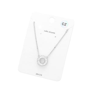 Rhodium CZ Embellished Open Circle Pendant Necklace, this stunning CZ Embellished Open Circle Pendant Necklace offers a modern take on classic jewelry. The beautifully crafted design adds a gorgeous glow to any outfit. Perfect Birthday Gift, Anniversary Gift, Mother's Day Gift, and loved ones.