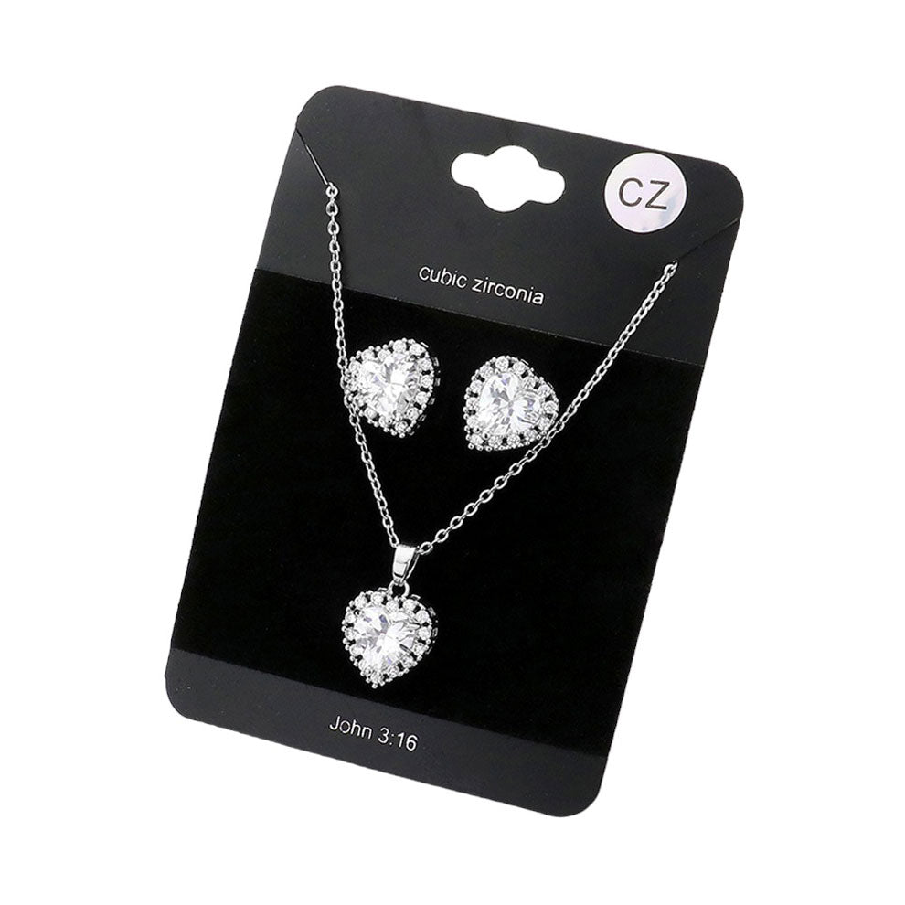 Rhodium CZ Heart Jewelry Set, this gorgeous jewelry set features a sparkling CZ heart pendant. Crafted to last, this jewelry set will be an elegant addition to any outfit. Gift for birthdays, anniversaries, Mother's Day, Graduation, Prom Jewelry, Just Because, Thank you, or any other meaningful occasion.