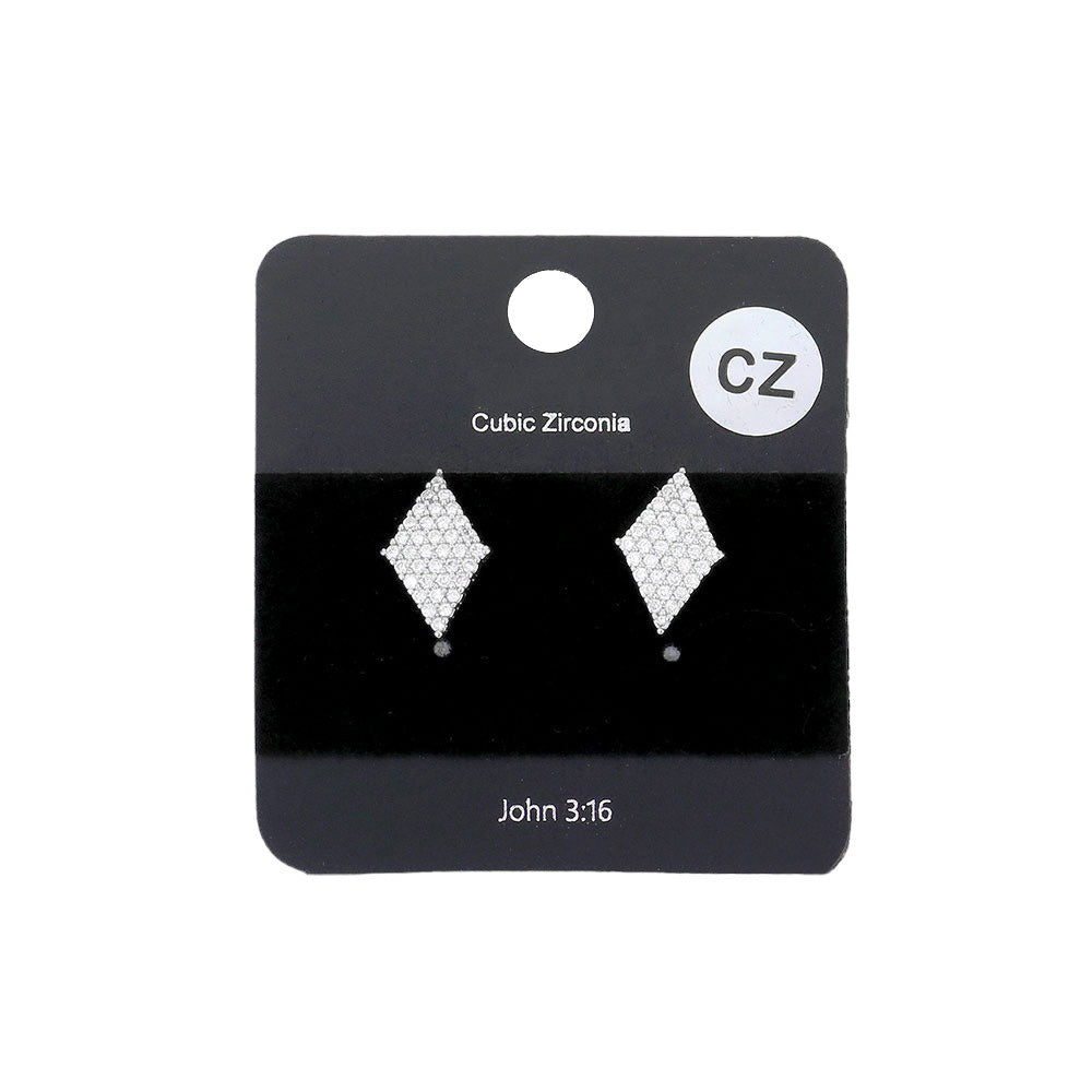 Rhodium CZ Rhombus Stud Evening Earrings, are the perfect addition to any glamorous outfit. Whether dressed up for an evening out or just for everyday sophistication, these earrings will add a touch of luxury to your look. Perfect gift items for birthdays, anniversaries, weddings, bridal showers, and other special occasions.