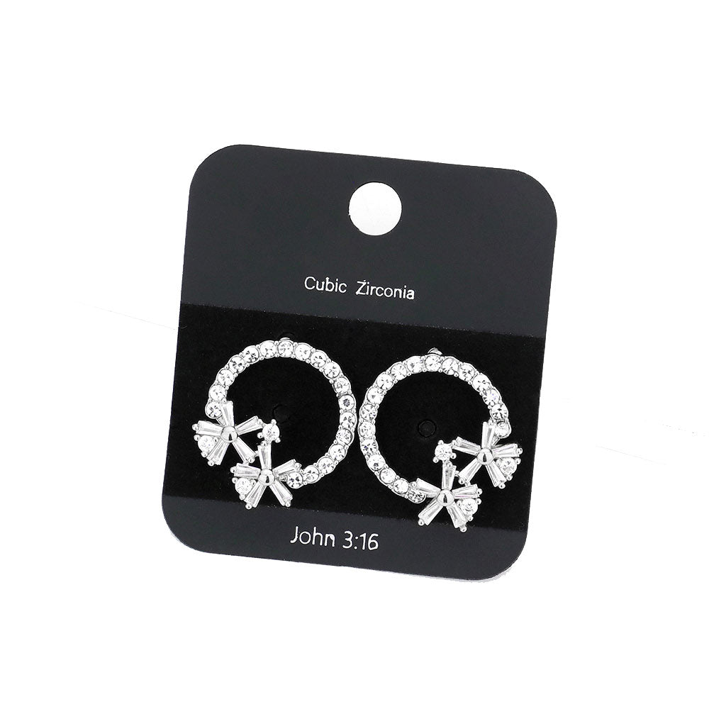 Rhodium CZ Stone Pave Open Circle Flower Embellished Stud Earrings, bring a touch of elegance to any special occasion. Crafted from premium CZ stones, the pave detailing creates a stunning design, while the open circle flower adds an eye-catching finish. Perfect for gifting to jewelry enthusiast family members and friends.