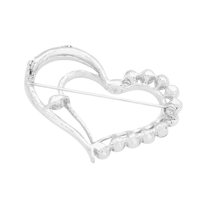 Rhodium-Clear-Stone Trimmed Heart Pin Brooch is the perfect addition to any outfit. Sparkling stones add a touch of glamour, while the heart shape offers a subtle yet romantic touch. Expertly crafted, this brooch is a must-have accessory for any fashion-forward individual.