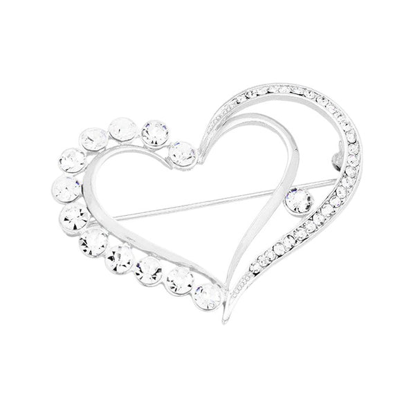 Rhodium-Clear-Stone Trimmed Heart Pin Brooch is the perfect addition to any outfit. Sparkling stones add a touch of glamour, while the heart shape offers a subtle yet romantic touch. Expertly crafted, this brooch is a must-have accessory for any fashion-forward individual.