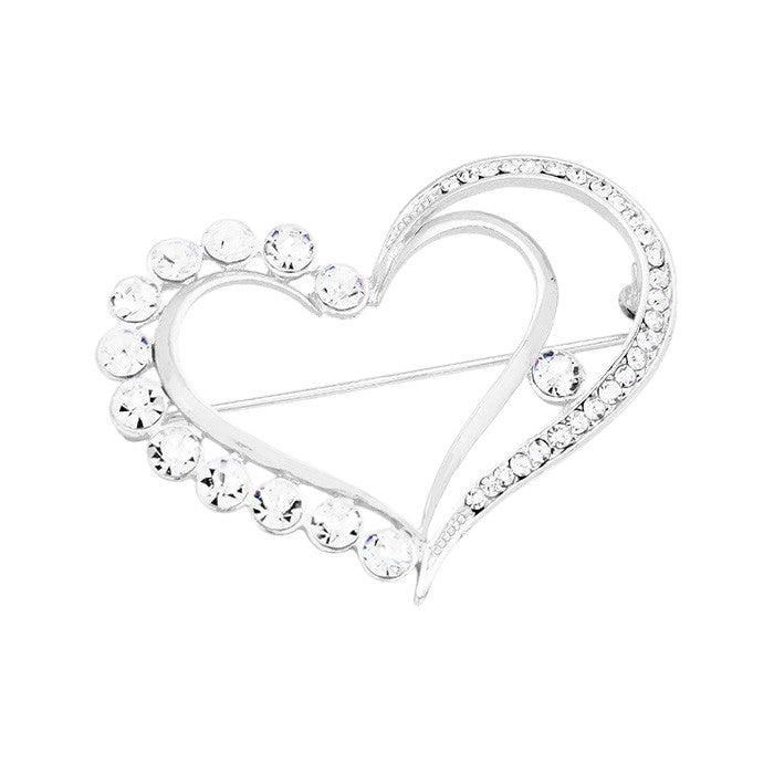 Rhodium-Clear-Stone Trimmed Heart Pin Brooch is the perfect addition to any outfit. Sparkling stones add a touch of glamour, while the heart shape offers a subtle yet romantic touch. Expertly crafted, this brooch is a must-have accessory for any fashion-forward individual.