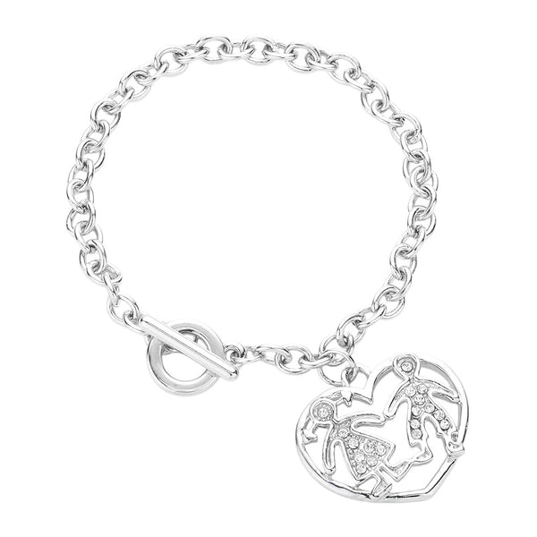 Rhodium-Couple Accented Heart Charm Toggle Bracelet is the perfect gift for your loved one. With its charming design and secure toggle closure, this bracelet is both stylish and functional. Crafted from high-quality materials, it is durable and long-lasting. Surprise your partner with this beautiful bracelet to show them how much they mean to you.