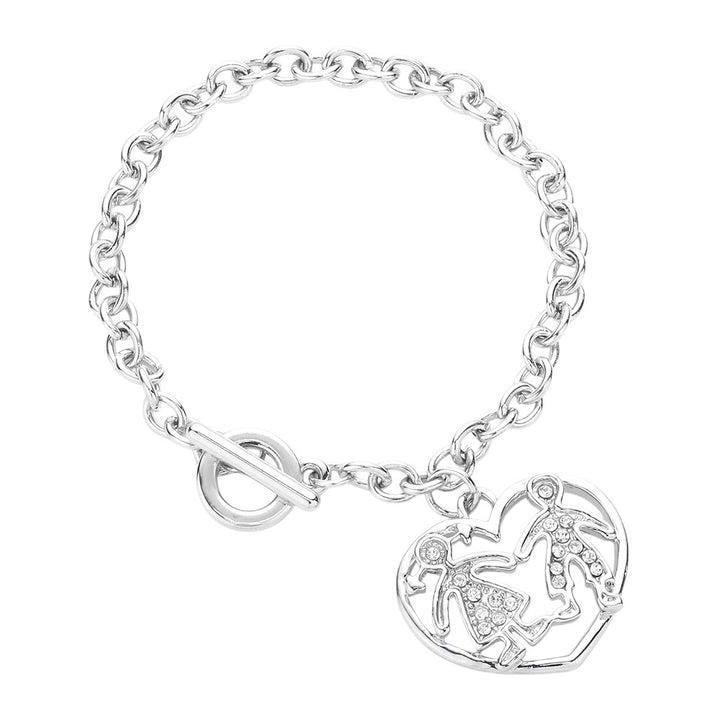 Rhodium-Couple Accented Heart Charm Toggle Bracelet is the perfect gift for your loved one. With its charming design and secure toggle closure, this bracelet is both stylish and functional. Crafted from high-quality materials, it is durable and long-lasting. Surprise your partner with this beautiful bracelet to show them how much they mean to you.