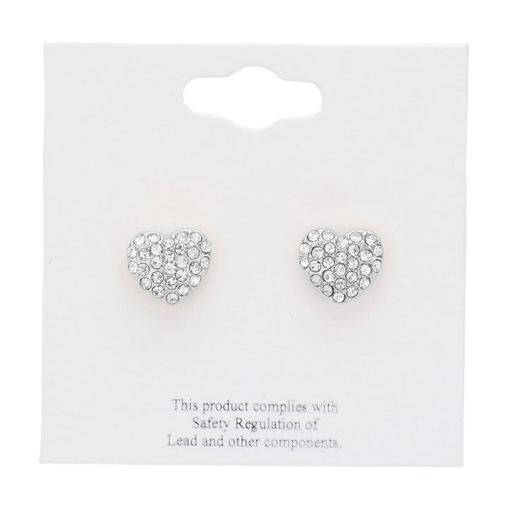 Rhodium-Crystal Stone Paved Heart Stud Earrings add a touch of sparkle to any outfit. Expertly crafted with crystal stones, they offer a timeless and elegant look. Perfect for any occasion, these earrings are a must-have for any jewelry collection.