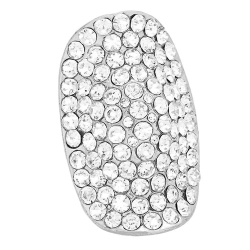 Crystal Rhinestone Pave Stretch Cocktail Ring - Rhodium