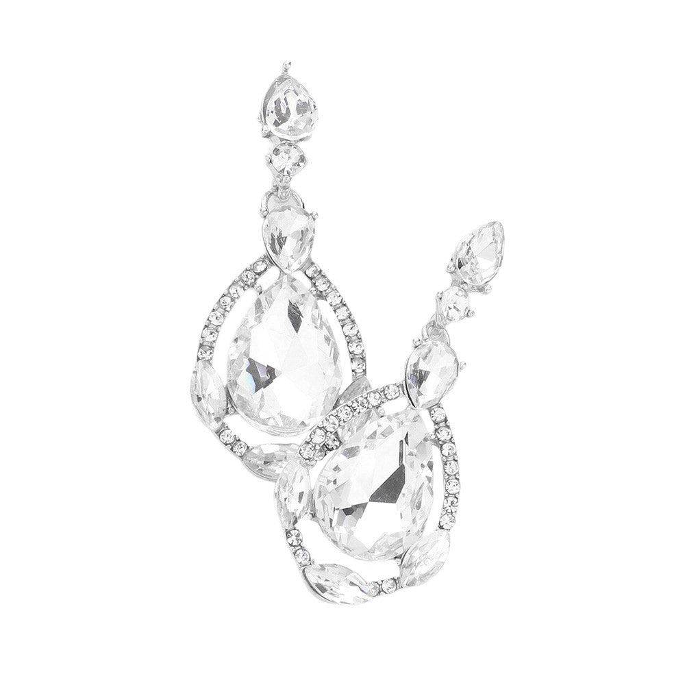 Rhodium Crystal Rhinestone Teardrop Evening Earrings, are beautifully crafted with glimmering crystal rhinestones and a teardrop design that adds elegance and charm to your look. They are the perfect accessory for adding a touch of glamour to any special occasion. A quintessential gift choice for loved ones on any special day.