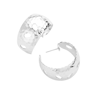 Rhodium Cut Out Detailed Metal Hoop Earrings, Take your love for accessorizing to a new level of affection with these cutout metal hoop earrings. These earrings can be given as a sweet gift to your family and friends on Christmas, Valentine's Day, birthday, anniversary, or other meaningful festivals.