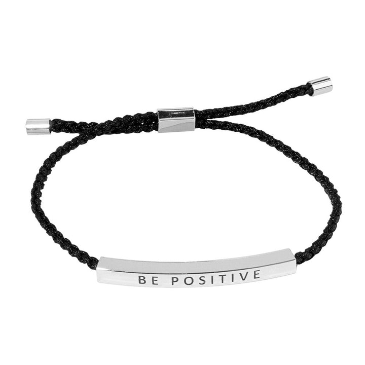 Rhodium-Gold-Dipped Be Positive Pointed Rope Pull Tie Bracelet is a symbol of positivity. The pointed design offers a unique style while the gold dip adds a touch of luxury. Easily adjust the fit with the rope pull tie. Perfect for adding a positive mindset to any outfit.