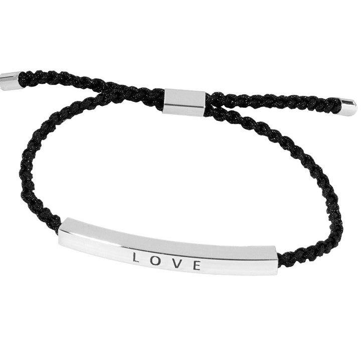 Rhodium-Gold-Dipped LOVE Message Bar Pointed Rope Adjustable Cinch Pull Tie Bracelet,This Pull Tie Bracelet is a stylish & meaningful addition to any jewelry collection.The bar is adorned with the word "LOVE" for a touch of sentiment & pull tie closure adds a trendy touch,it makes a great gift for yourself or a loved one