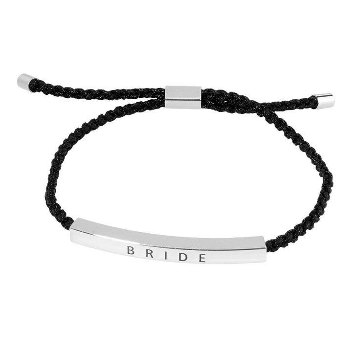  Rhodium-Gold-Dipped BRIDE Message Bar Pointed Rope Adjustable Cinch Pull Tie Bracelet is perfect for the bride-to-be. Its adjustable cinch pull tie design allows for a customizable fit. With a delicate and sleek design, this bracelet will add just the right touch of elegance to any bridal ensemble. 
