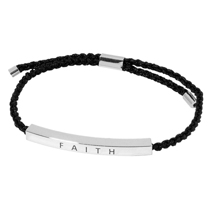 Rhodium-Gold Dipped FAITH Message Bar Pointed Rope Adjustable Cinch Pull Tie Bracelet, Crafted with high-quality materials, this bracelet is a true representation of style . With an elegant design and a meaningful message. The adjustable cinch and pull tie feature ensures a comfortable and secure fit for all wrist sizes.