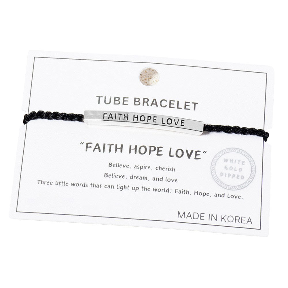 Rhodium-Gold-Gold Dipped FAITH HOPE LOVE Message Bar Pointed Rope Adjustable Cinch Pull Tie Bracelet, Perfect accessory for anyone who values faith, hope, and love. With an adjustable cinch pull tie and a delicate rope design, this bracelet adds a touch of elegance to any outfit..