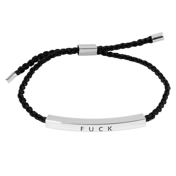 Rhodium-Gold-Dipped FUCK Message Bar Pointed Rope Adjustable Cinch Pull Tie Bracelet is the perfect addition to any outfit. The adjustable cinch design allows for a customizable fit, while the bold message bar adds a touch of edginess. Made with high-quality materials, this bracelet is both stylish and durable.
