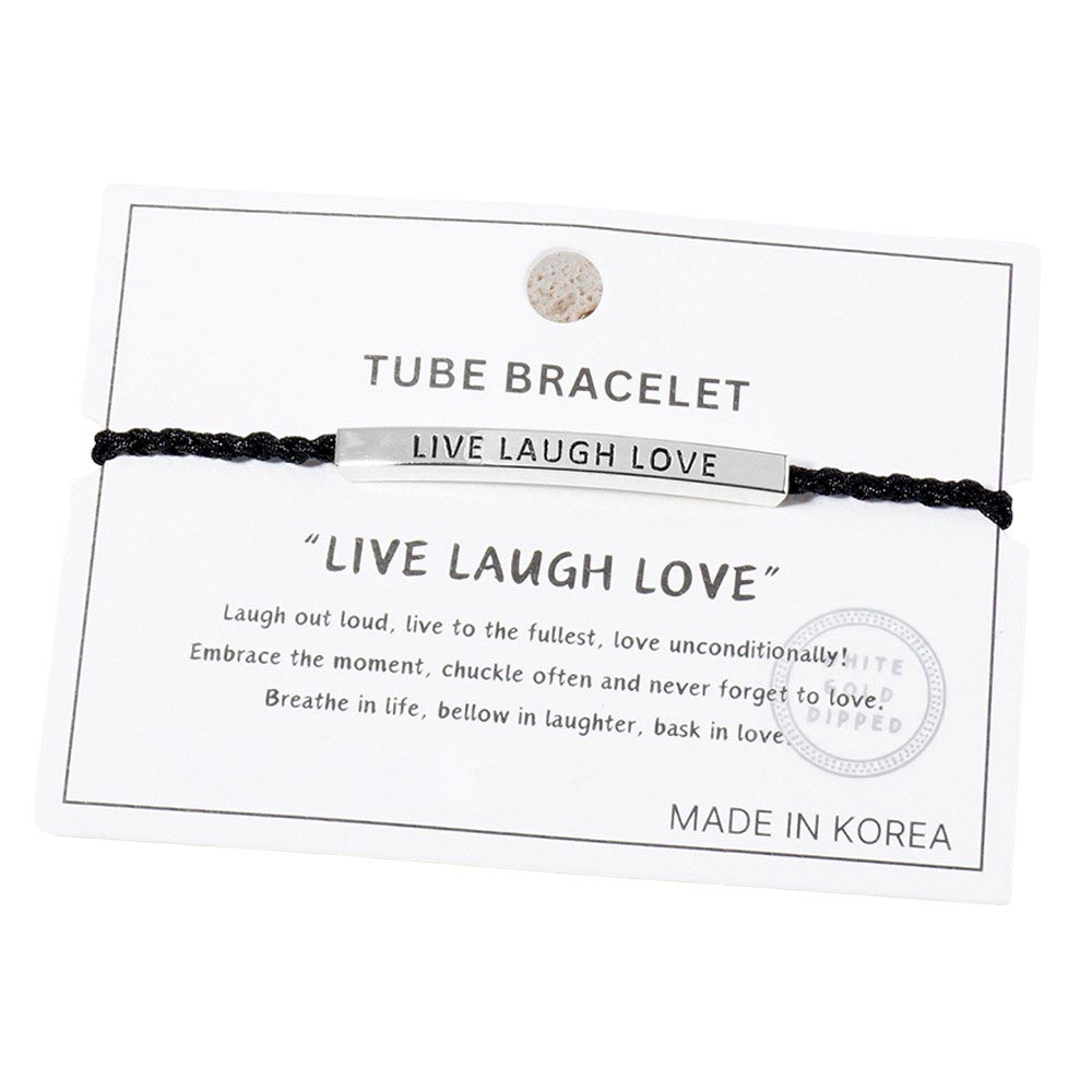 Rhodium-Gold-Dipped LIVE  LAUGH LOVE Message Bar Pointed Rope Adjustable Cinch Pull Tie Bracelet, adjustable design allows for a perfect fit while the message of positivity adds a touch of motivation to any outfit. Made from quality materials, this bracelet is a stylish reminder to live, laugh, and love.