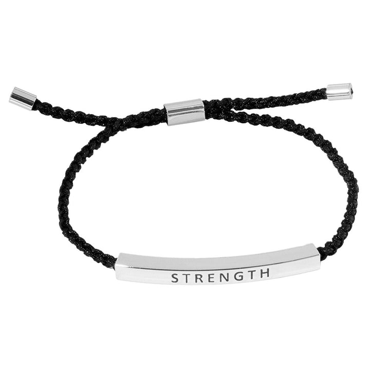 Rhodium-Gold-Dipped STRENGTH Message Bar Pointed Rope Adjustable Cinch Pull Tie Bracelet is a stylish and unique accessory that delivers a powerful message. The pointed rope design is not only fashionable, but also represents strength and resilience. With its durable construction and meaningful symbolism.