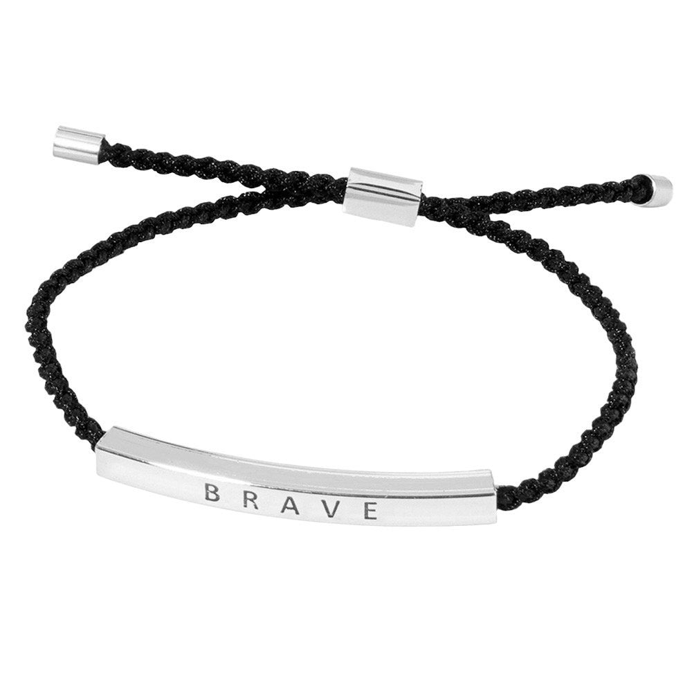 Gold-Dipped BRAVE Message Bar Pointed Rope Adjustable Cinch Pull Tie Bracelet is a unique and versatile accessory that adds a touch of inspiration to any outfit. The adjustable cinch design allows for a comfortable and customizable fit. Made with high-quality materials, it is durable and stylish.