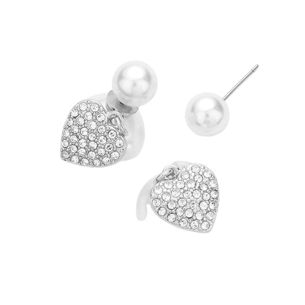 Rhodium Heart Pointed Double Sided Pearl Peekaboo Earrings, Made with high-quality materials and featuring an eye-catching design, provide a stylish touch. Crafted with two petite pearls that glitter in the light, encased in two pointed hearts. Give a pair of these earrings to your family members or friends. 