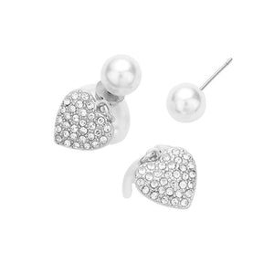 Rhodium Heart Pointed Double Sided Pearl Peekaboo Earrings, Made with high-quality materials and featuring an eye-catching design, provide a stylish touch. Crafted with two petite pearls that glitter in the light, encased in two pointed hearts. Give a pair of these earrings to your family members or friends. 