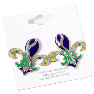 Rhodium Mardi Gras Fleur De Lis Stud Earrings, add a touch of classic elegance to any outfit. The intricate Fleur De Lis design, traditionally associated with royalty and beauty, makes these earrings a must-have for any special occasion. These earrings are a timeless addition to your jewelry collection.