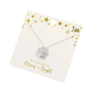 Rhodium Merry and Happy Message Metal Christmas Pendant Necklace, enhance your beauty and make a beautiful outlook with these pendant necklace. These necklaces are the perfect choice for this festive season, especially this Christmas. Perfect Gift for December Birthdays, Christmas, Secret Santa. Merry Christmas.