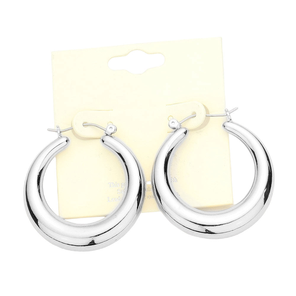 Rhodium Metal  Hoop Pin Catch Earrings, Make a statement with these Earrings. Crafted from durable metal with a sleek design, these earrings are perfect for adding the perfect touch of impact. The pin catch closure ensures a secure and comfortable fit. An ideal gift choice for friends, and family members.