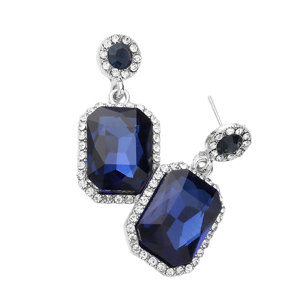Rhodium Montana Blue Rhinestone Rectangle Stone Evening Earrings, boast an elegant, timeless design with glistening rhinestones to add a touch of sophistication to your look. The alloy metal is sturdy and durable, making these earrings perfect for any special occasion or day-to-day wear. An exquisite gift for loved ones on any special day.