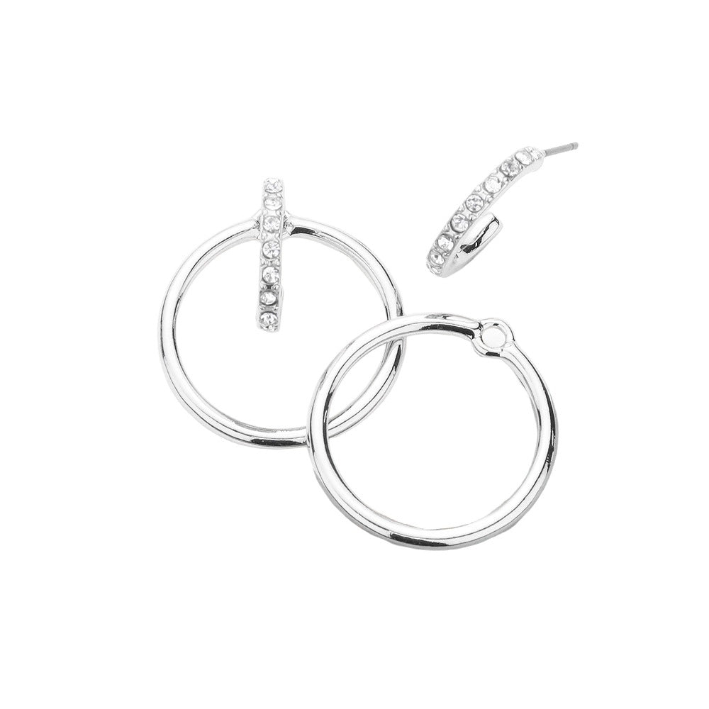 Rhodium Rhinestone Embellished Open Metal Circle Dangle Earrings, make a stylish, statement-making addition to any outfit. The metal circle is encrusted with rhinestones for a sparkly accent and to enhance the gorgeous open design. Perfect for adding a touch of glamour to any special look or making an exquisite gift. 