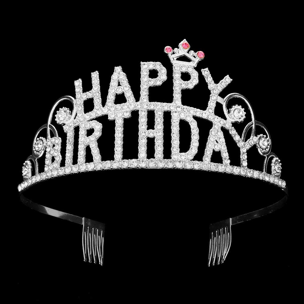 Rhodium-Rhinestone Paved HAPPY BIRTHDAY Message Princess Tiara,Perfect accessory for a birthday celebration! Made with sparkling rhinestones, it features a delicate "HAPPY BIRTHDAY" message. Make her feel like royalty on her special day with this dazzling tiara.Makes you more eye-catching at special events and wherever you go.