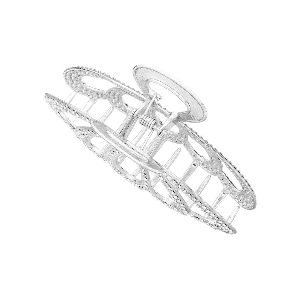 Rhodium Rhinestone Paved Hair Claw Clip, is the perfect accessory for any special occasion. The sparkly rhinestones catch light for a beautiful eye-catching accent. Its strong grip makes it perfect for clipping any hairstyle securely, all while adding a hint of glamour.