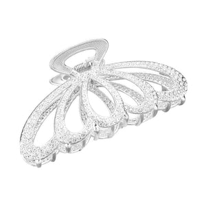 Rhodium Rhinestone Paved Hair Claw Clip, is the perfect accessory for any special occasion. The sparkly rhinestones catch light for a beautiful eye-catching accent. Its strong grip makes it perfect for clipping any hairstyle securely, all while adding a hint of glamour.