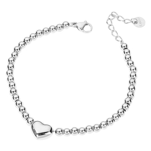 CAJA SECRETA_Pulsera de acero inoxidable con cuentas y forma de corazón - Rhodium