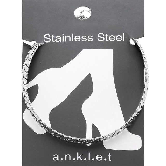 Rhodium Stainless Steel Wheat Chain Anklet is a durable and stylish accessory that will elevate any outfit. Made from high-quality stainless steel, this anklet is resistant to tarnishing and corrosion. Its unique wheat chain design adds a touch of elegance to any look. Perfect for any occasion.