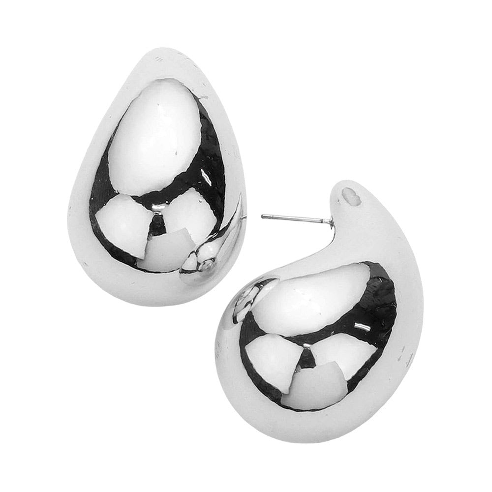 Rhodium Metal Teardrop Earrings, These stylish earrings are crafted from high-quality metal to ensure a secure fit and long-lasting shine. The classic design and vibrant color make them the perfect for any ensemble. With a comfortable and lightweight design, these earrings are perfect for everyday looks and special occasions.