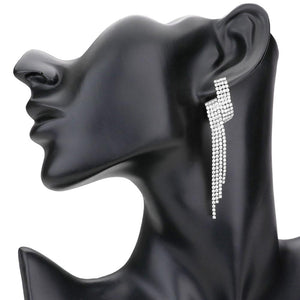 Rhodium Trendy Rhinestone Pave Fringe Evening Earrings, get ready with these rhinestone earrings to receive the best compliments on any special occasion. These classy rhinestone earrings are perfect for parties, Weddings, and Evenings. Awesome gift for birthdays, anniversaries, Valentine’s Day, or any special occasion.