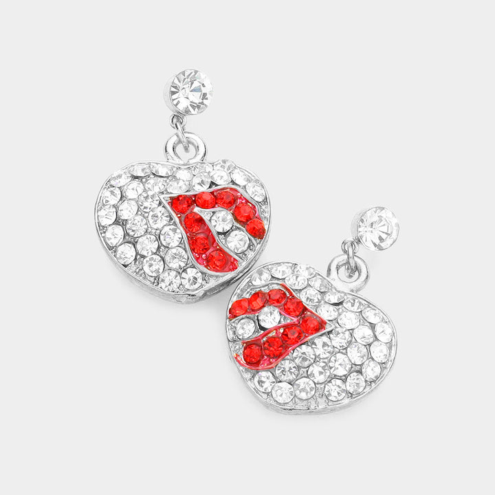 Rhodium Pave Heart Lips Earrings, put on a pop of color to complete your ensemble. jewelry that fits your lifestyle! Luminous heart lips design and stones give these earrings an elegant look to make you stand out on any special occasion. These earrings can be given as a gift on Christmas, Valentine's Day, or other festivals.