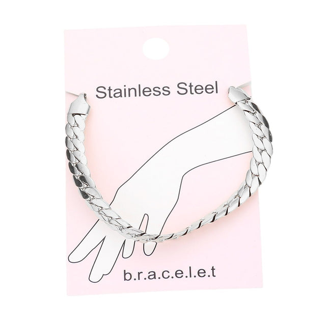 Rhodium Stainless Steel Metal Chain Bracelet is made with high-quality stainless steel, ensuring durability and a stylish, modern look. The strong metal chain design offers a secure fit and comfortable wear. Perfect for adding a touch of sophistication to your outfit. 