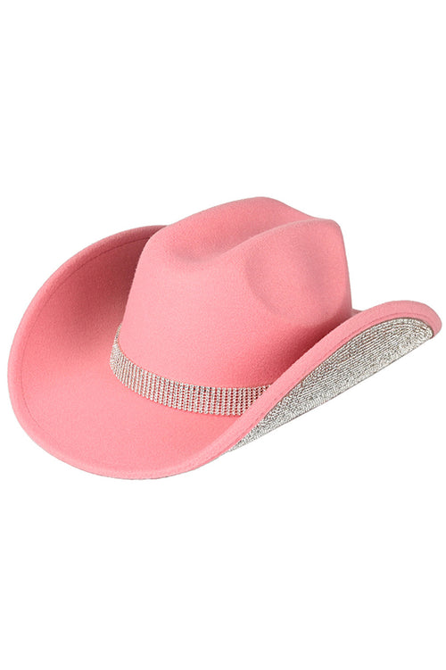 C.C Rhinestone Trim Vegan Cowboy Hat - Rose