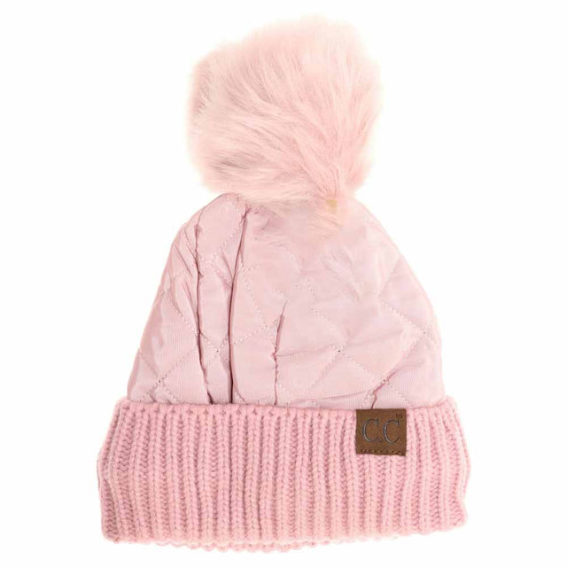 Rose Fleece Lined Quilted Puffer CC Pom Beanie combines advanced insulation with refined style to protect against cold weather. Featuring a quilted puffer exterior paired with a soft fleece lining, this beanie offers superior warmth and comfort. The iconic CC pom adds a touch of sophistication, making it suitable for both functional wear and elevated casual looks. Engineered for durability and lightweight warmth, it's an expert choice for those needing reliable cold-weather headgear. 