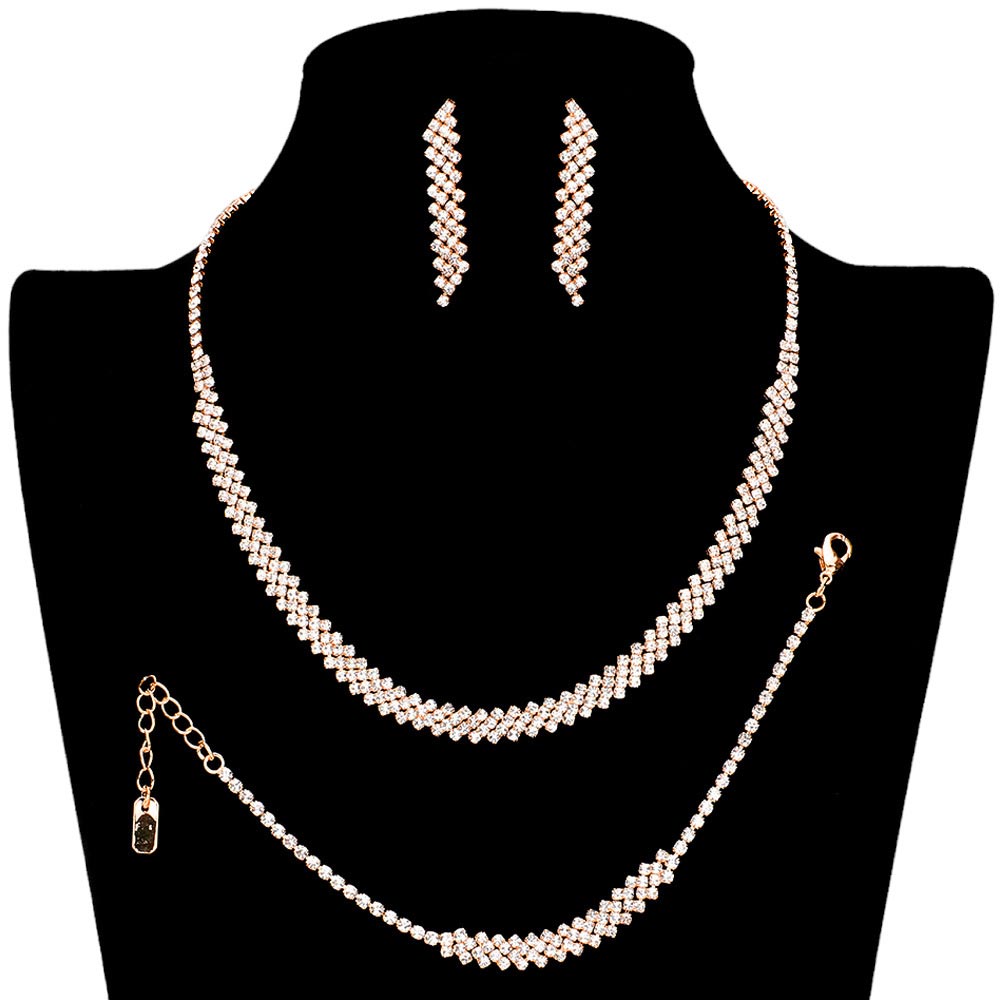 Gold 3PCS Rhinestone Pave Jewelry Set, this stunning Jewelry Set features beautifully crafted pieces adorned with sparkling rhinestones that add a sophisticated sparkle to any ensemble. Perfect for day or night wear. These beautifully designed jewelry sets are suitable as gifts for wives, friends, and mothers.