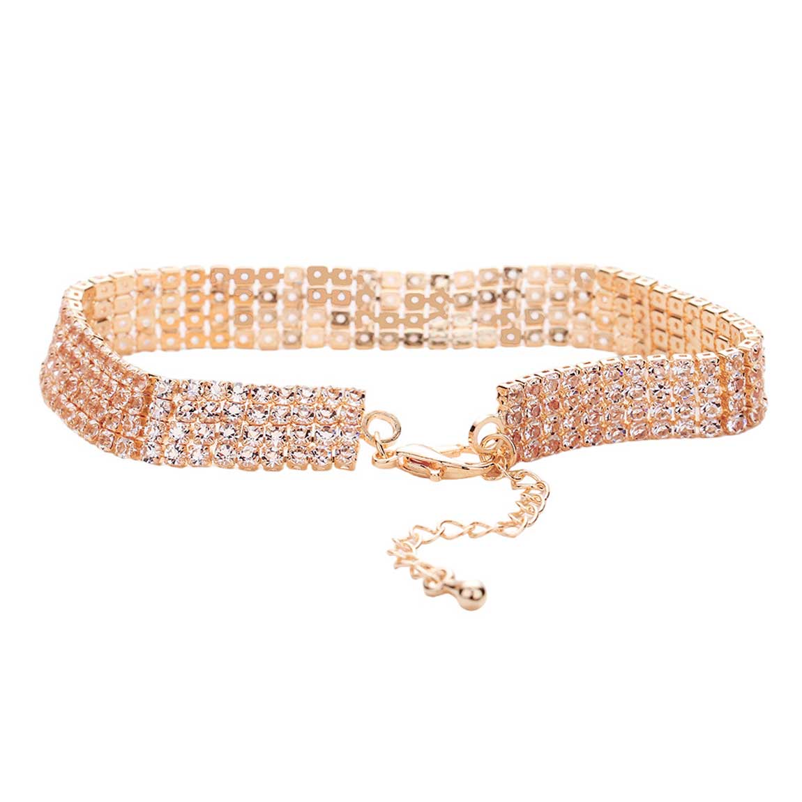 Rose Gold 4 Row Crystal Rhinestone Embellished Tennis Evening Bracelet, These gorgeous Crystal Rhinestone pieces will show your class on any special occasion. These bracelets are perfect for any event whether formal or casual or for going to a party or special occasion. The perfect gift for a birthday, Party, Christmas, etc.