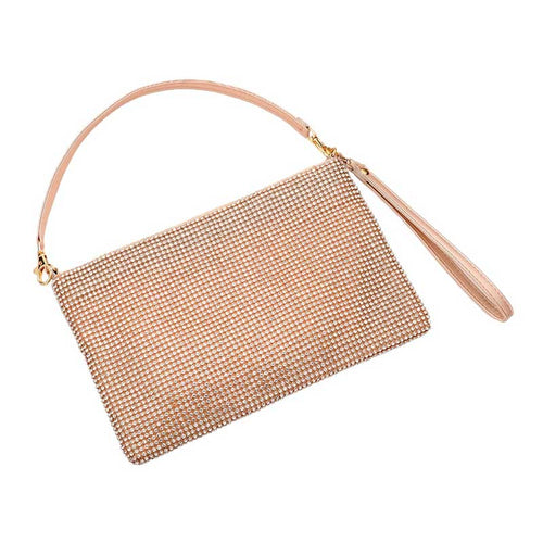 Bling Flat Clutch Crossbody Bag - Rose Gold