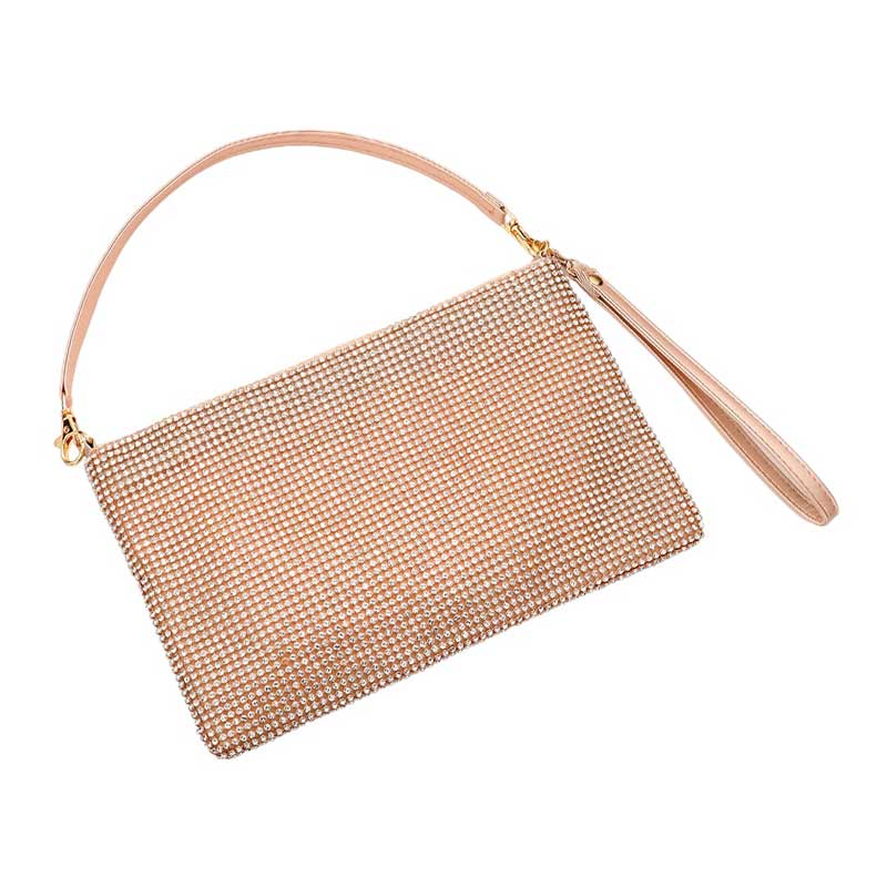 Rose Gold Bling Flat Clutch Crossbody Bag, is perfect for the fashionista on the go. Crafted from high-quality materials, the bag features a chic bling design with a flat clutch and adjustable crossbody strap for hands-free ease. Perfect for special occasions, get ready to sparkle and shine!