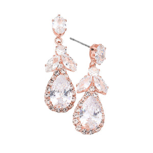 Rose Gold CZ Multi Stone Dangle Evening Earrings, Get ready with these Dangle Evening Earrings put on a pop of color to complete your ensemble. Perfect for adding just the right amount of shimmer & shine and a touch of class to special events. Perfect Birthday Gift, Anniversary Gift, Mother's Day Gift, Graduation Gift.