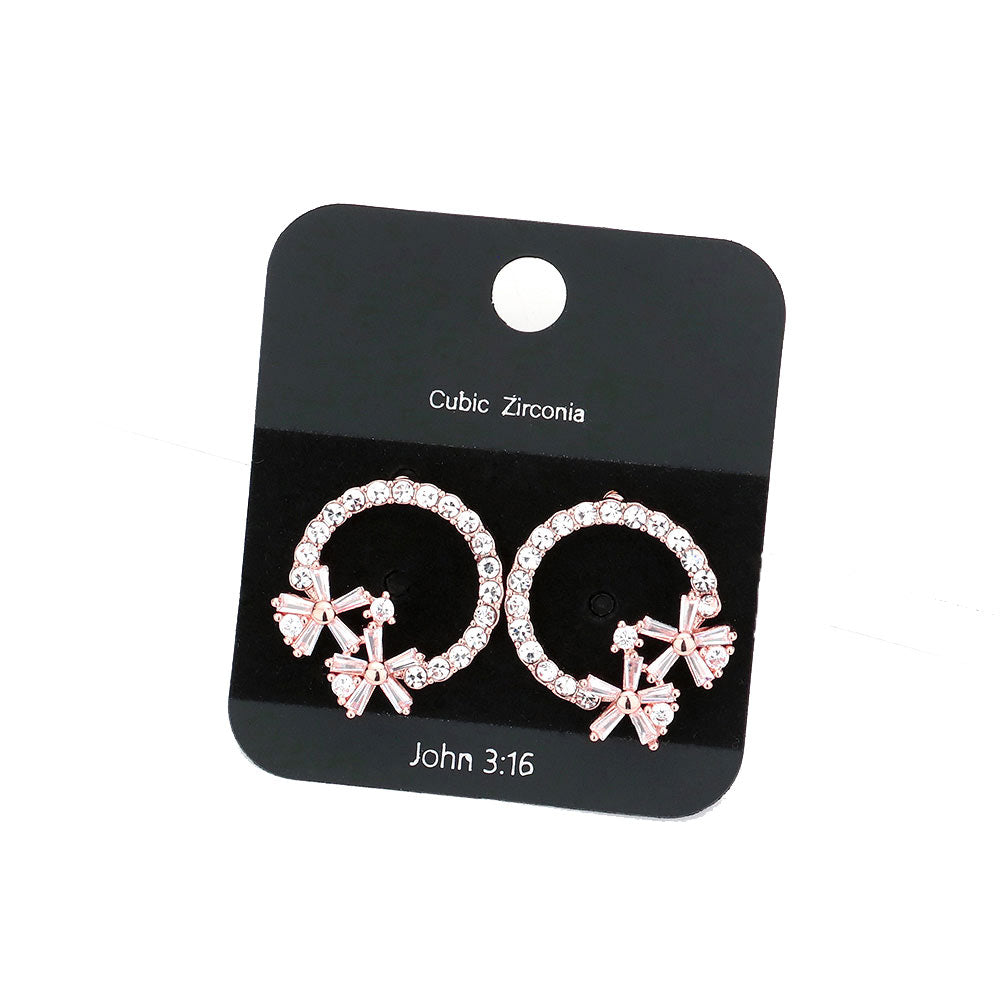 Rose Gold CZ Stone Pave Open Circle Flower Embellished Stud Earrings, bring a touch of elegance to any special occasion. Crafted from premium CZ stones, the pave detailing creates a stunning design, while the open circle flower adds an eye-catching finish. Perfect for gifting to jewelry enthusiast family members and friends.