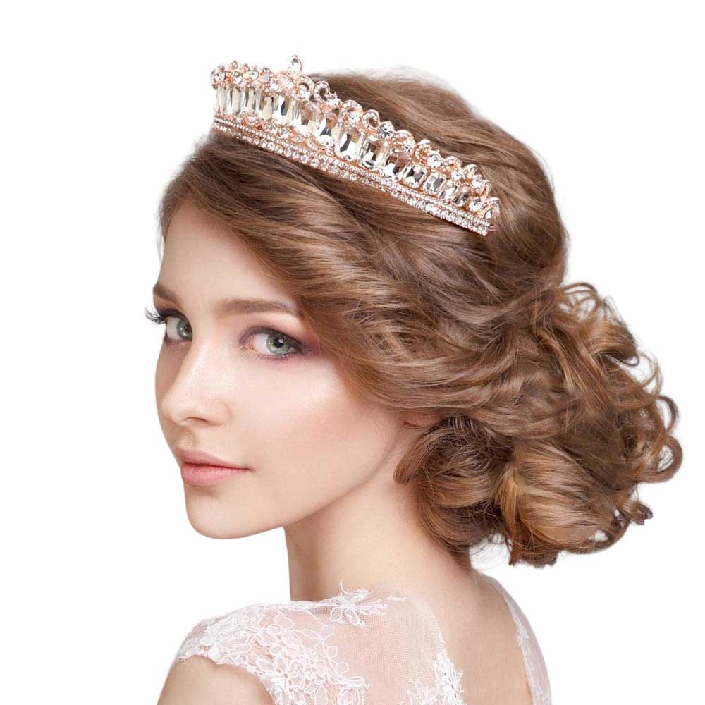 Rose Gold Emerald Cut Princess Tiara, This tiara features precious stones and an artistic design. Makes you more eye-catching in the crowd. A stunning tiara that can be a perfect bridal headpiece made you look like a princess. Perfect for adding just the right amount of shimmer & shine, will add a touch of class, beauty and style to your wedding. This tiara is suitable for Wedding, Engagement, Prom, Dinner Party, Birthday Party, Any Occasion you want to be more charming.