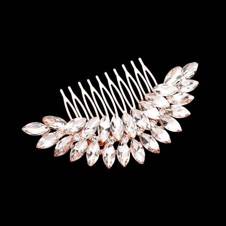 Rose Gold Marquise Stone Cluster Hair Comb, this sophisticated hair comb features an elegant marquise and small round stones clustered together to create a timeless accessory. The beautifully crafted design hair comb adds a gorgeous glow to any special outfit. These are Perfect Anniversary Gifts, and any special occasion.