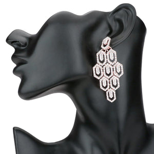 Rose Gold Rhinestone Pave Hexagon Link Statement Evening Earrings, get ready with these rhinestone earrings to receive the best compliments on any special occasion. These classy evening earrings are perfect for parties, Weddings, and Evenings. Awesome gift for birthdays, anniversaries, Valentine’s Day, or any special occasion.
