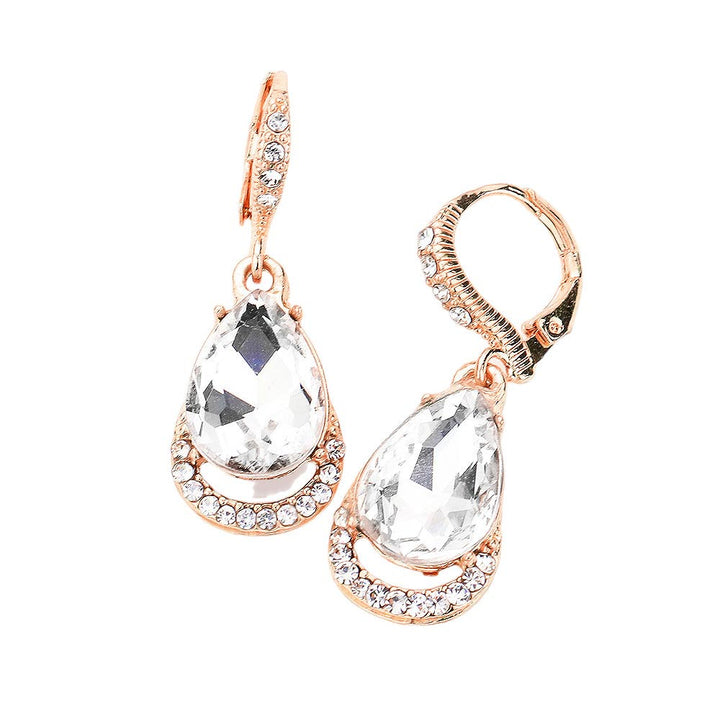 Rose Gold Teardrop Stone Dangle Lever Back Evening Earrings, these elegant earrings feature a sparkling teardrop stone secured in a delicately crafted lever back closure. An awesome choice for wearing at parties. Perfect gift for Birthdays, anniversaries, Mother's Day, Graduation, Prom Jewelry, Just Because, Thank you, etc.